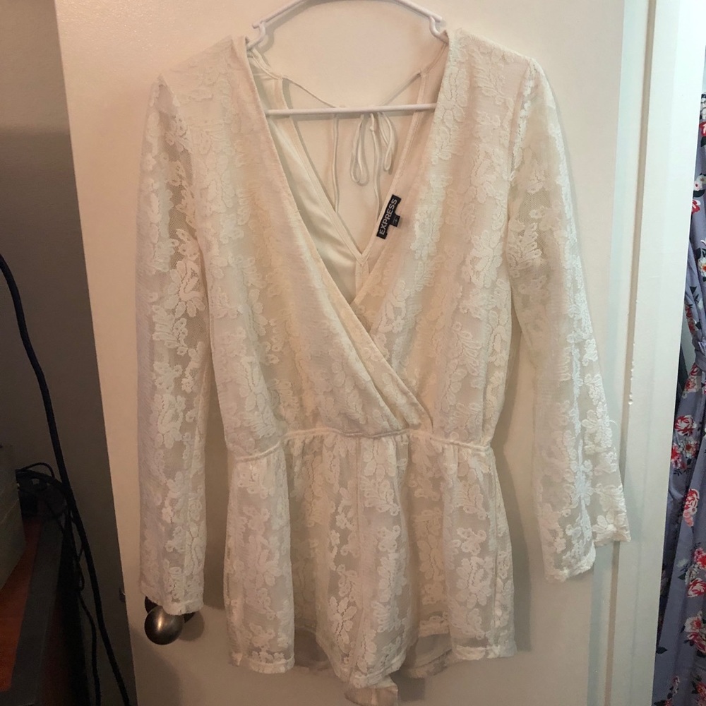 White long sleeve lace romper